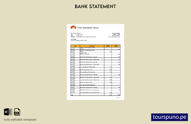 listo para imprimir Hawaii Primera plantilla de Excel de extracto bancario hawai